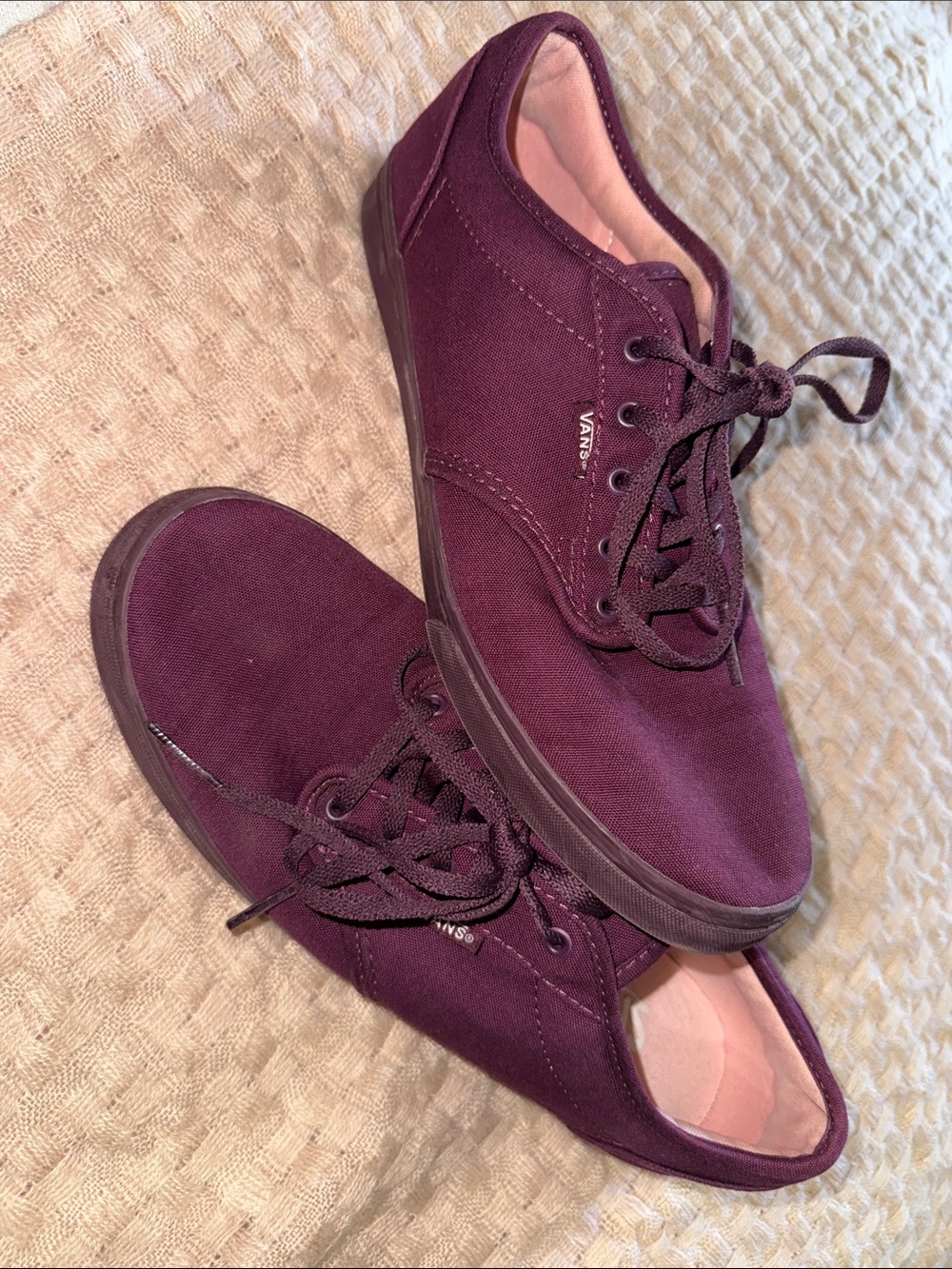 Vans Plum Canvas Low-Top Sneakers with Pink Interior